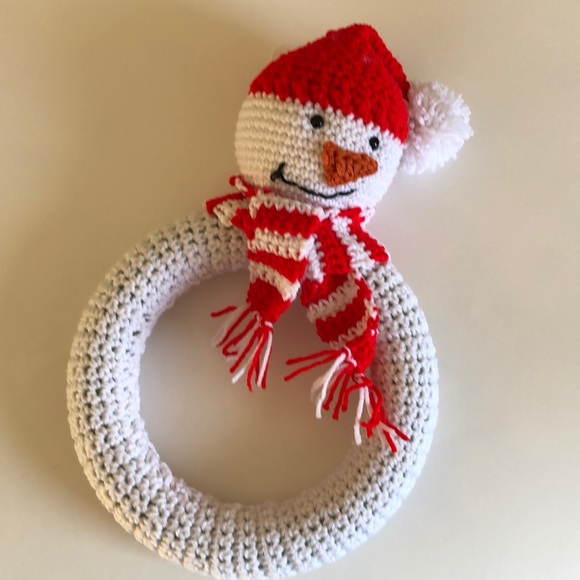 Handmade Crochet Snowman Wreath White Red - Picture 4 of 9